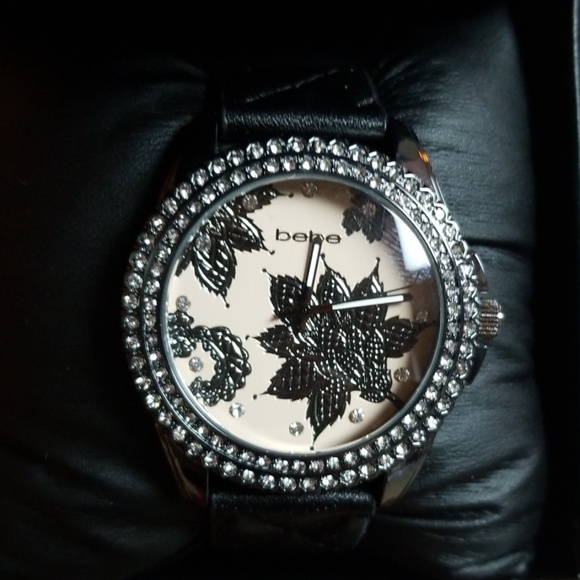 Bebe black quilted band w/ crystals watch - Picture 2 of 7